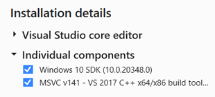 Visual Studio Components for C++