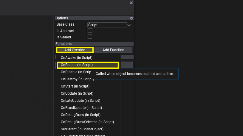 Override OnEnable method in Visual Script