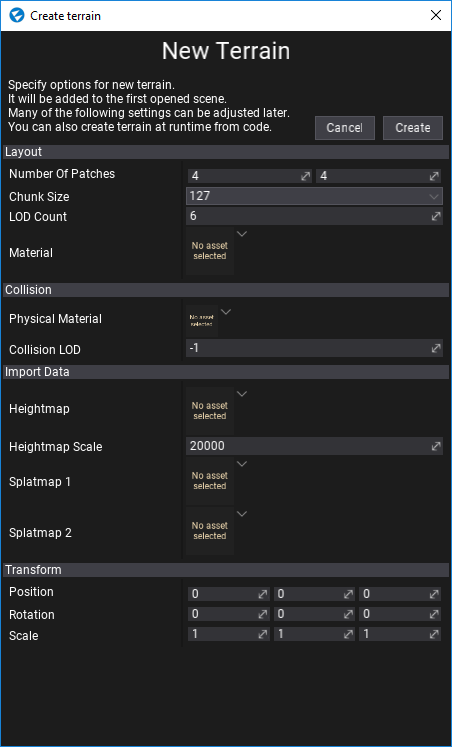 Create Terrain Dialog