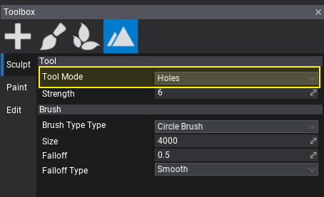 Terrain Holes Tool Mode