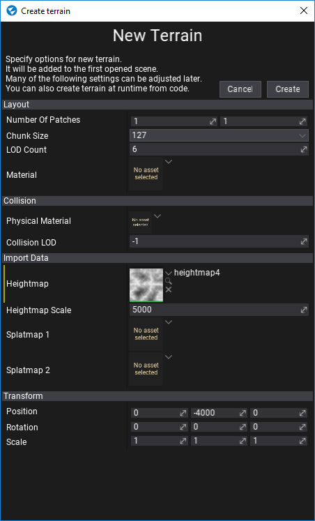 Create Terrain Dialog