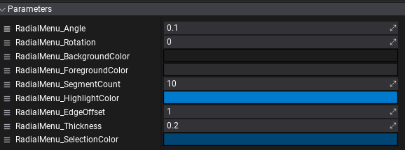 Radial Menu Material Parameters