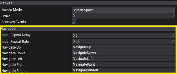 UI Navigation Settings on Canvas